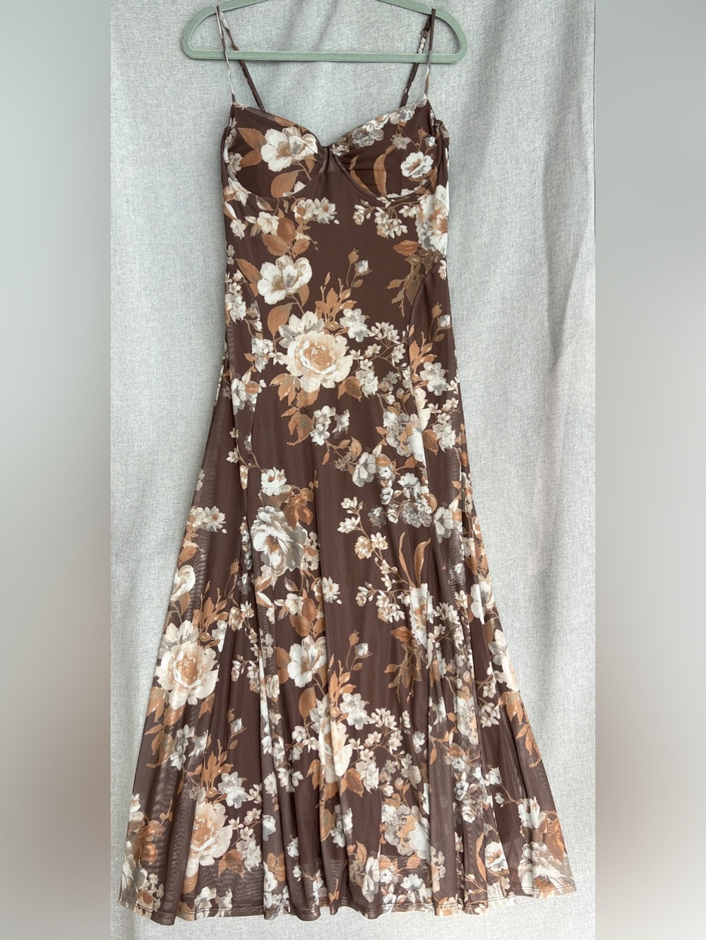 Camila Coelho Revolve Floral Mesh Spaghetti Underwire Bustier Maxi dress size L - Picture 3 of 16
